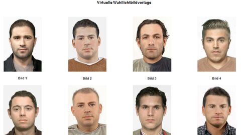 Virtuelle Wahllichtbildvorlage, künstlich erzeugte Gesichter von 8 männlichen Personen