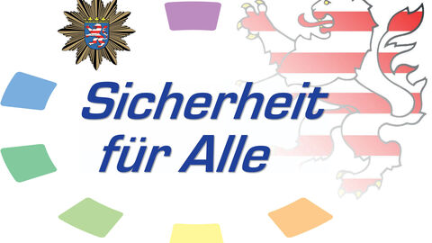 Logo Arbeitskreis Sicherheit für Alle - AK SifA, alter hessischer Polizeistern mit Hessenlöwe und bunten Rechtecken im Oval angeordnet
